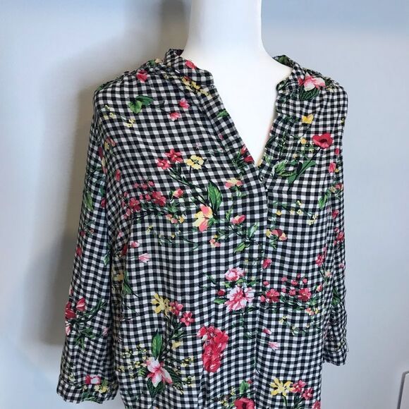Mandee Floral Gingham Blouse sz 1X - Picture 7 of 8